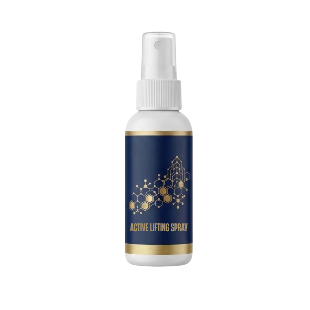 Bottle of Active Lifting Spray featuring a sleek design for smoother skin appearance.