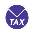 Logo featuring the word TAX in bold white text on a purple circular background.