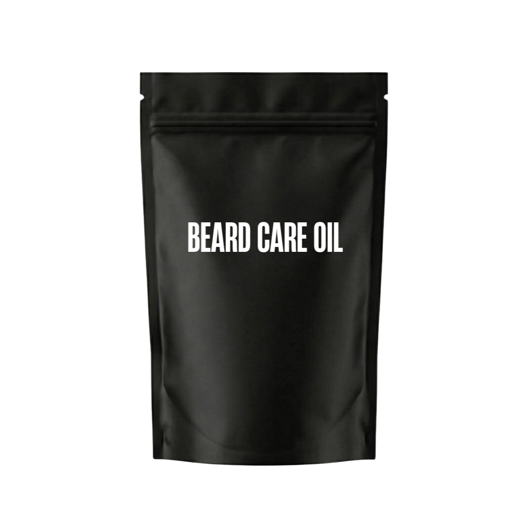 Beard Care Oil packaging featuring a sleek black design, perfect for maintaining a well-groomed beard.
