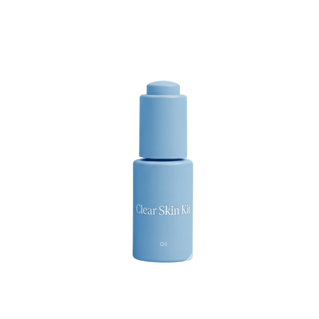 Clear Skin Kit oil bottle for a fresh and hydrated complexion, promoting softness and balanced skin.