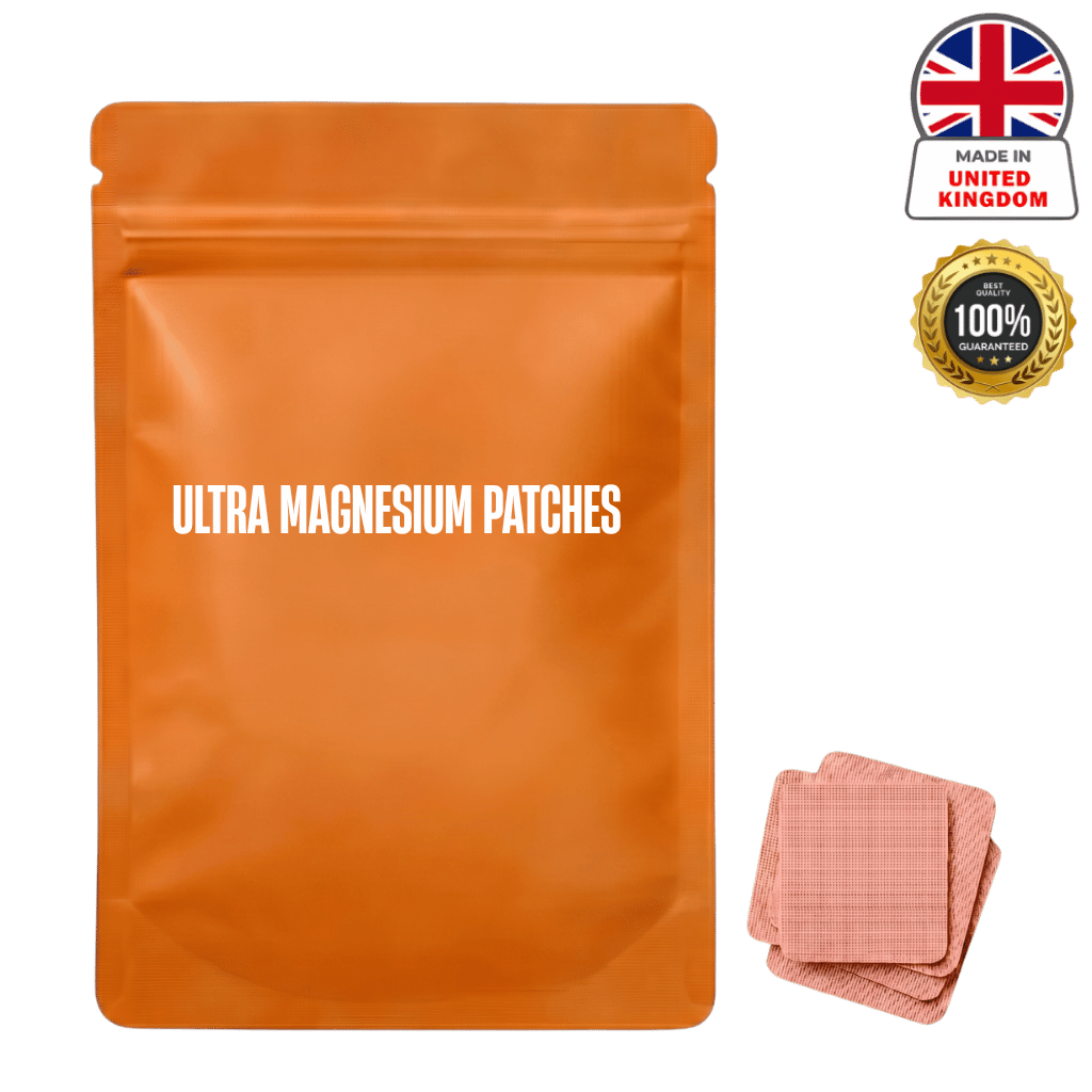 Ultra Magnesium Patches packaging with patches laid out, designed for nourishing self-care and daily use.