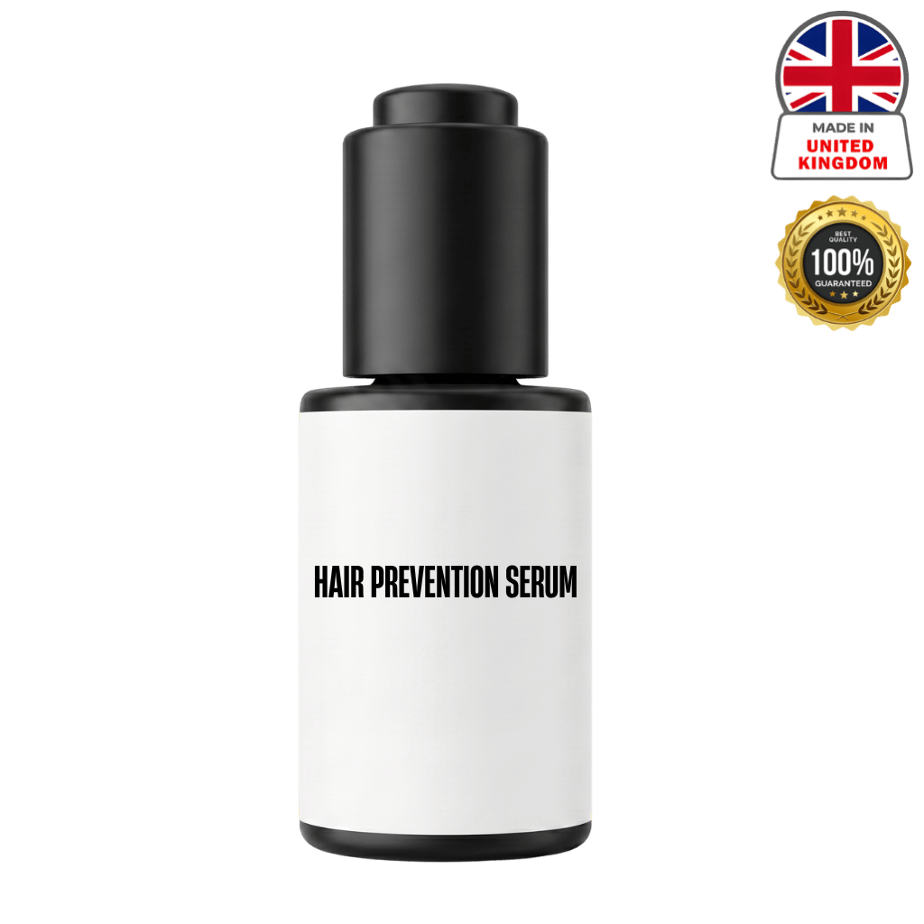 Hair Prevention Serum bottle, premium skincare for smooth skin and reduced hair visibility.
