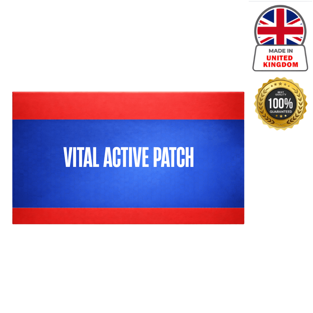 Vital Active Patch skincare product with a bright blue and red design, showcasing quality and comfort.