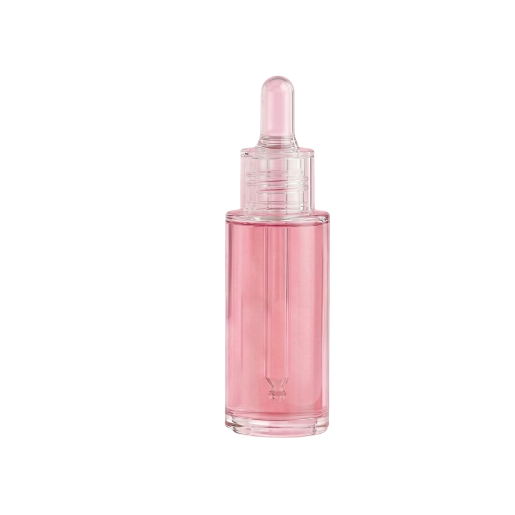Vitamin Formula Serum in a clear glass dropper bottle with pink liquid, designed for radiant and refreshed skin.