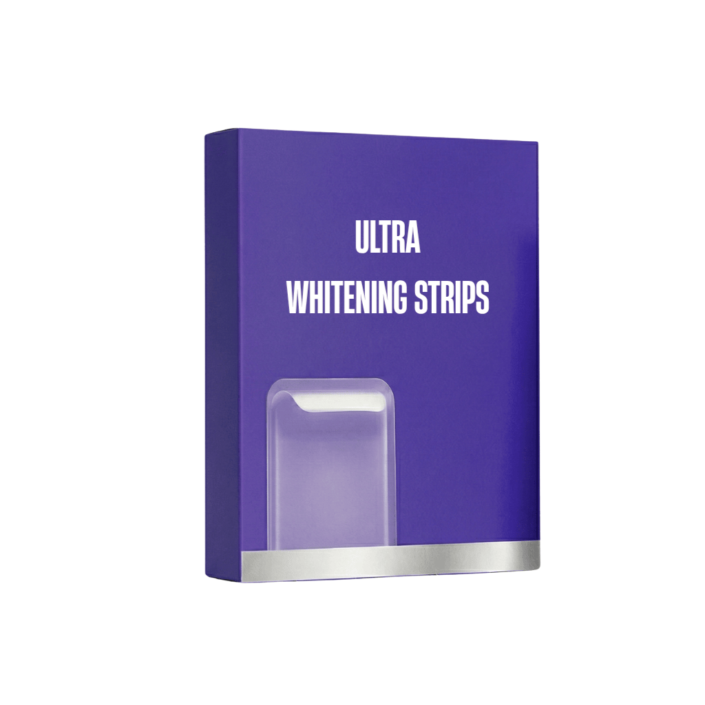 Ultra Whitening Strips packaging showcasing effective teeth whitening solution for a brighter smile.