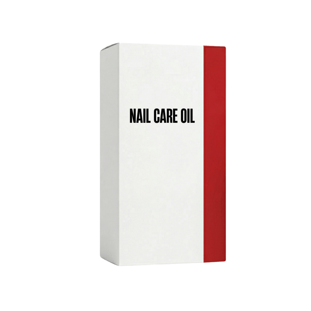 Nail Care Oil box packaging featuring a minimalist design and bold text.