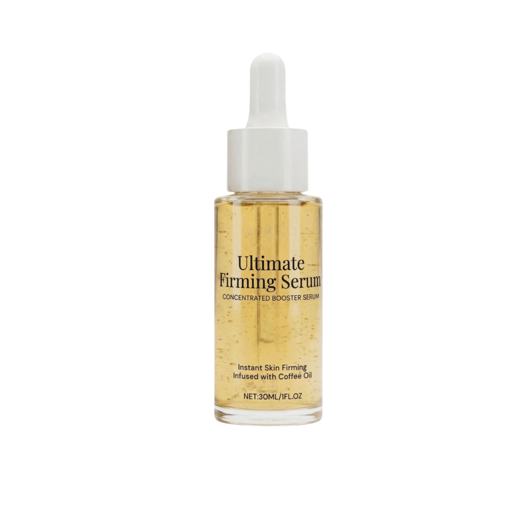 Ultimate Firming Serum bottle showcasing its concentrated booster formula for radiant skin.