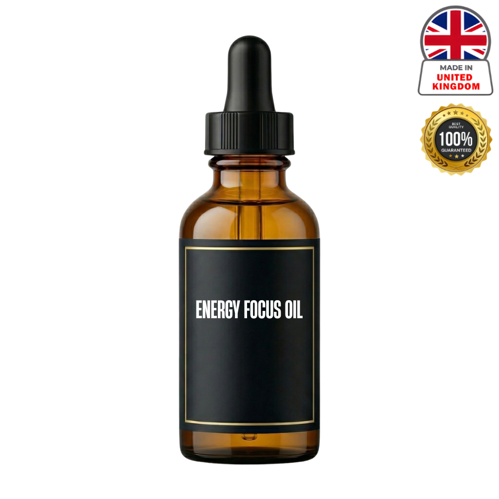 Bottle of Energy Focus Oil, a lightweight beauty oil for a refreshed and radiant appearance.