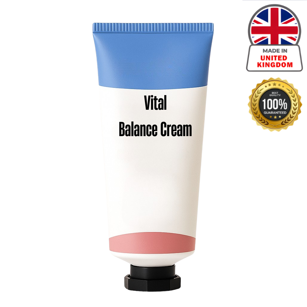 Tube of Vital Balance Cream designed for gentle daily skincare with a lightweight texture for a polished look.