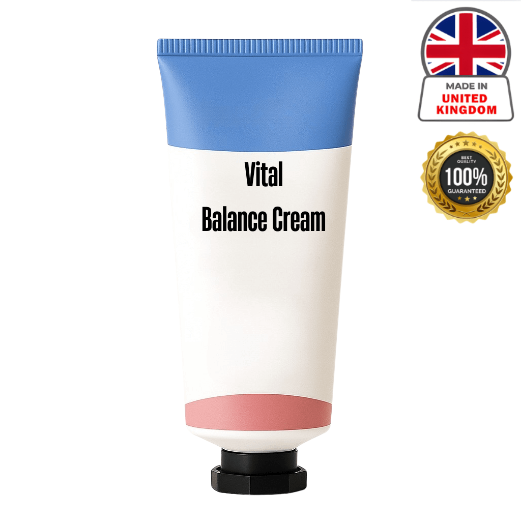 Vitality Balance Cream in a tube, designed for gentle daily skincare and a polished skin appearance.
