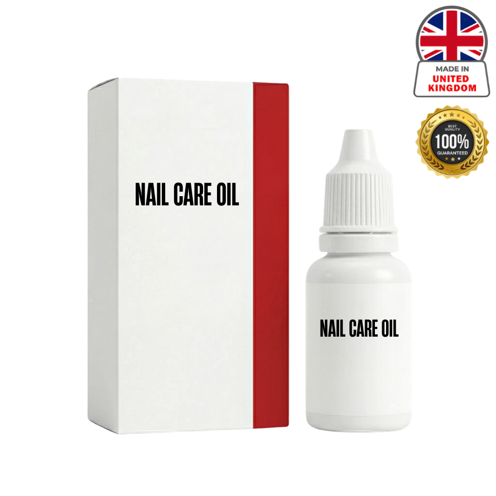 Nail Care Oil bottle and packaging showcasing quality made in the UK for healthy nails and cuticles.