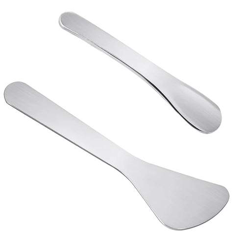 Stainless Steel Cosmetic Skincare Spatula Set featuring sleek reusable spatulas for skincare application.