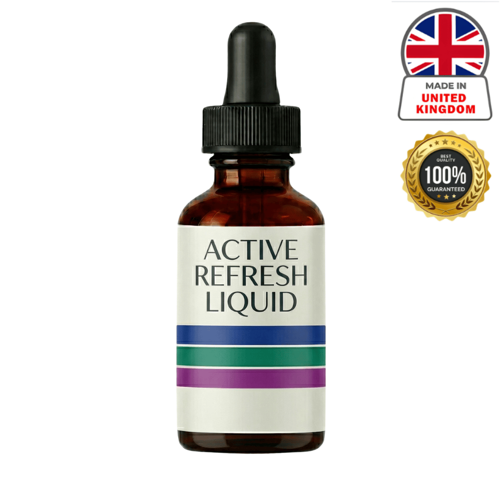 Active Refresh Liquid in a glass dropper bottle with a label showcasing its lightweight skin care benefits.