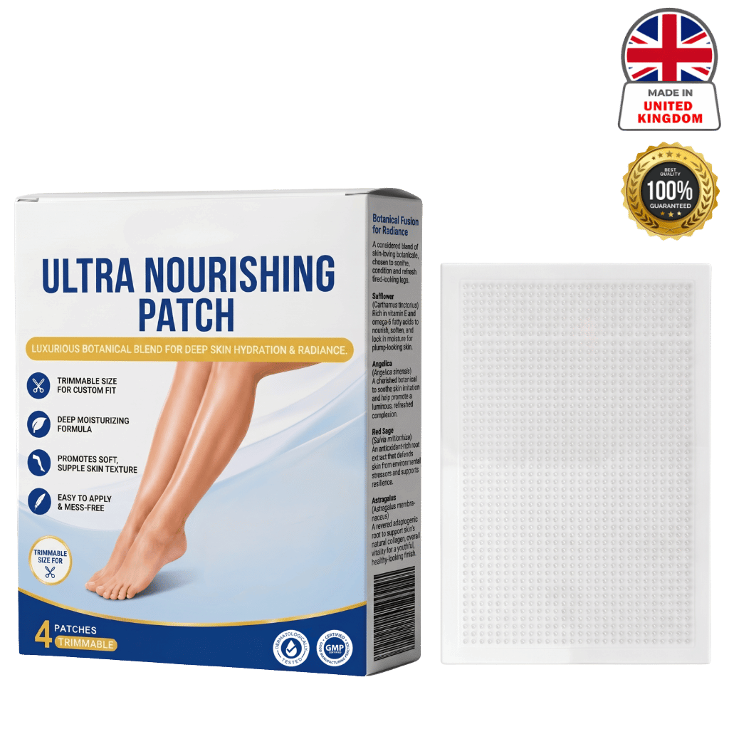 Ultra Nourishing Patch packaging showcasing hydration benefits and smooth skin texture.