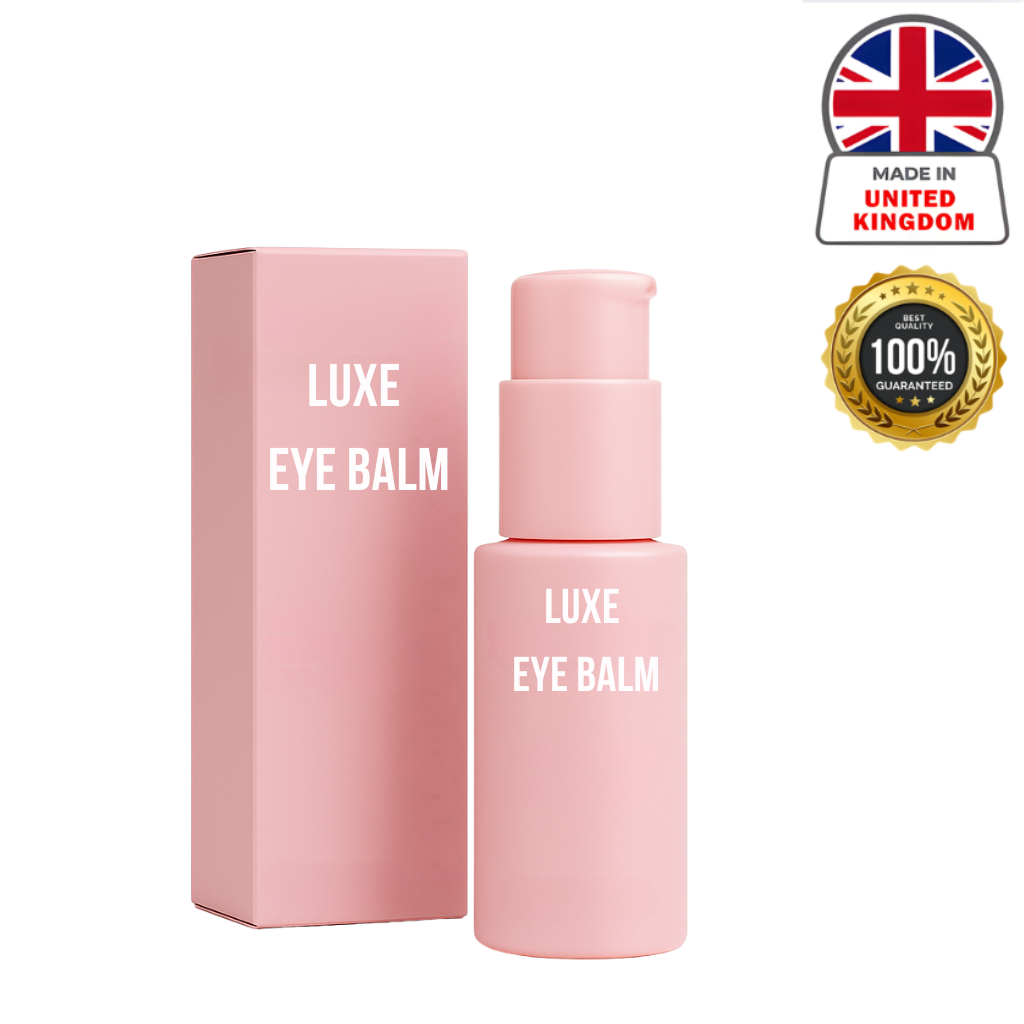 Luxe Eye Balm in pink packaging, a nourishing formula for smooth, radiant skin. Made in the United Kingdom.