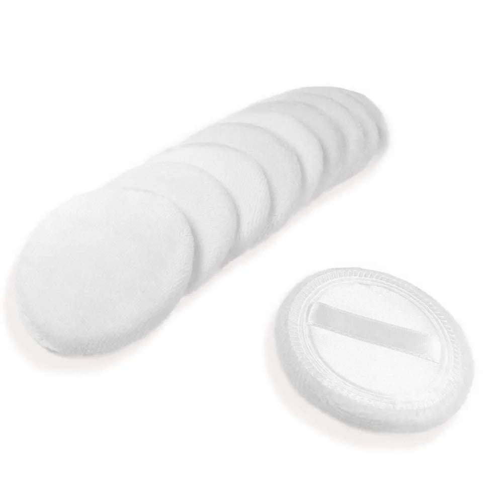 Cotton Makeup Powder Puffs – 10 Pack, soft round cotton puffs for smooth application of makeup and powders.