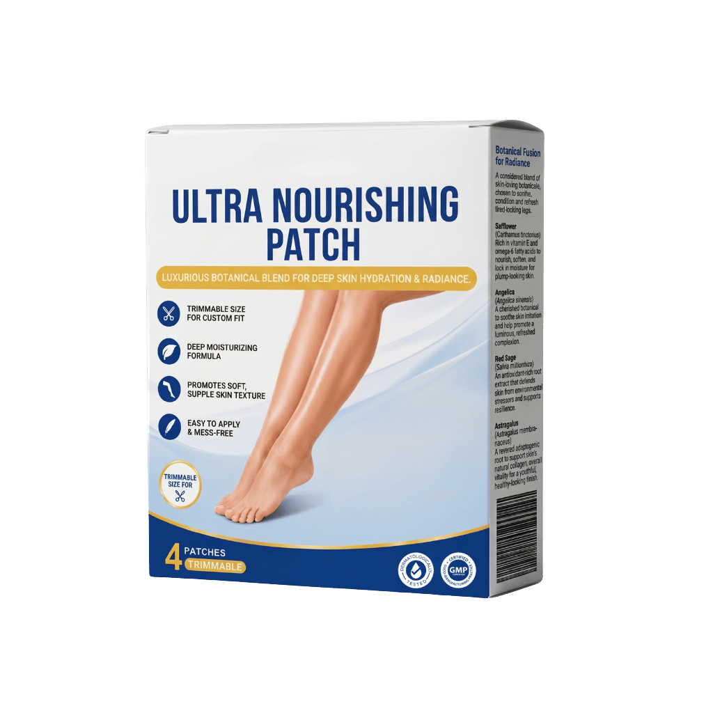 Ultra Nourishing Patch packaging, offering deep hydration and skin nourishment with botanical blend for smooth texture.