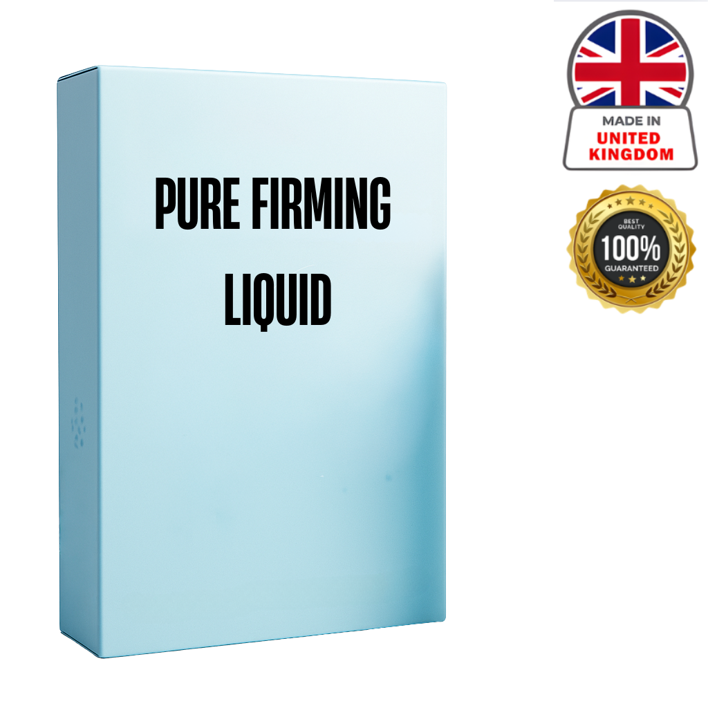 Pure Firming Liquid product packaging, showcasing its benefits and quality, made in the United Kingdom.