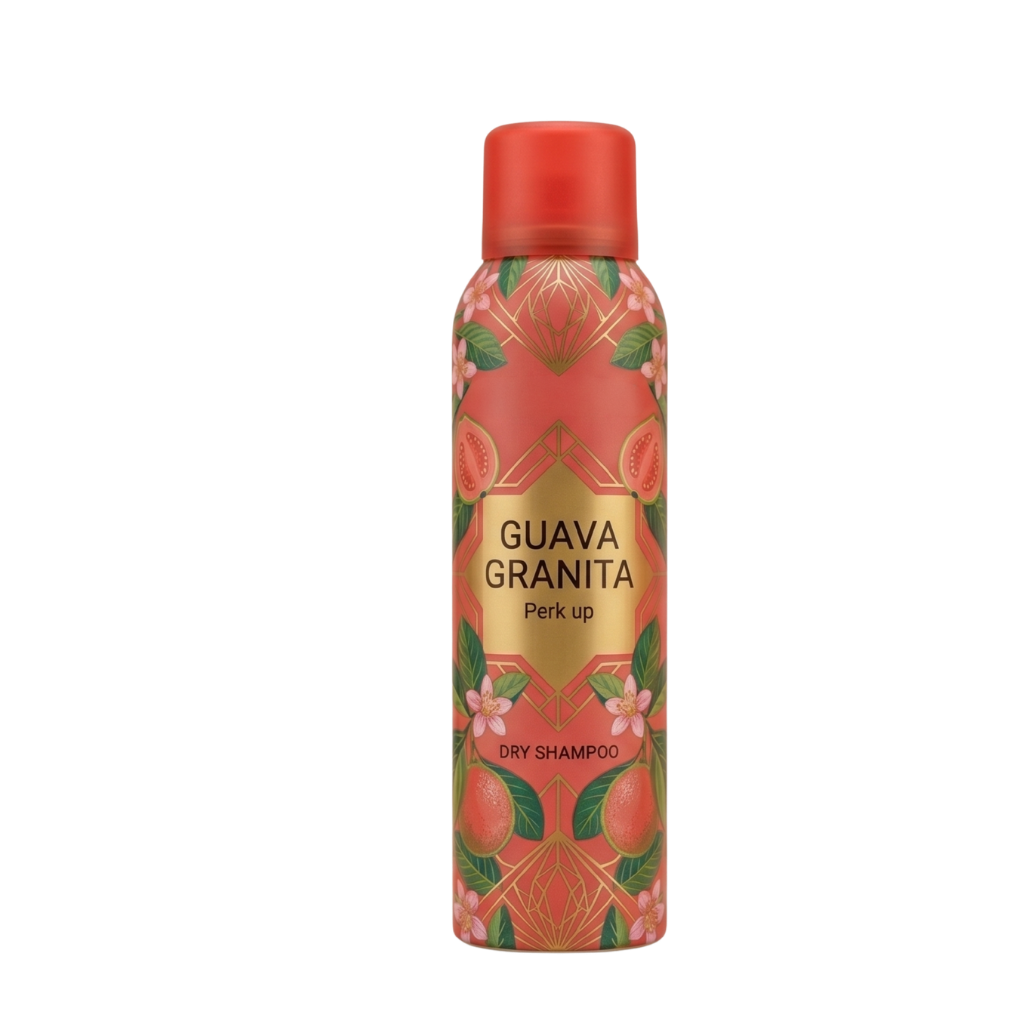 Guava Granita Set dry shampoo canister with vibrant guava design for a fresh hair refresh.