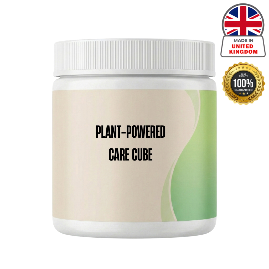 Plant-Powered Care Cube container designed for dog care and comfort, featuring a clean, modern look.