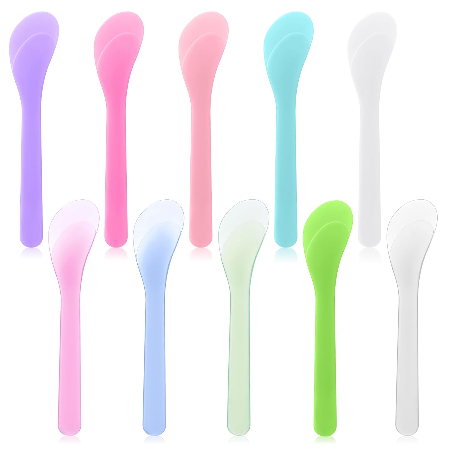 Reusable Cosmetic Spatula Set featuring 10 colorful spatulas in assorted pastel shades for skincare application.