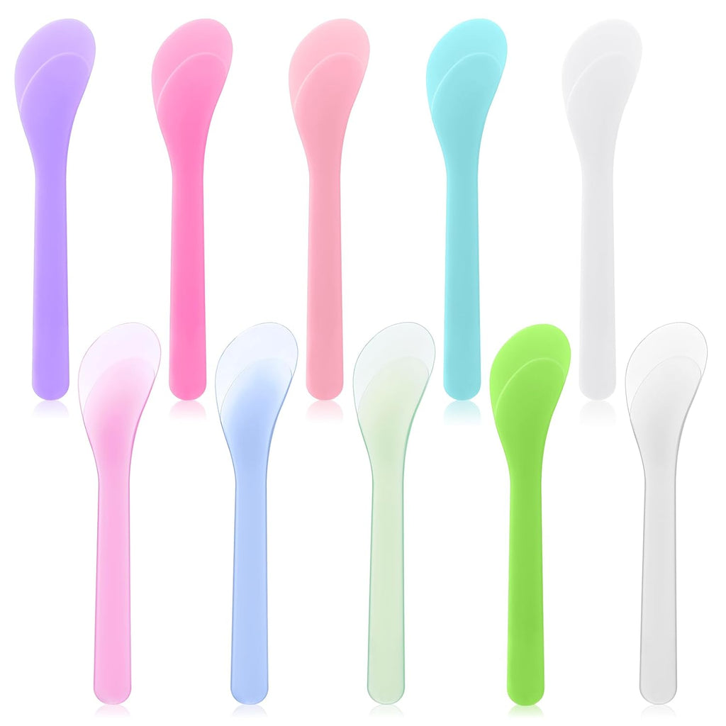 Reusable Cosmetic Spatula Set featuring 10 colorful spatulas in assorted pastel shades for skincare application.