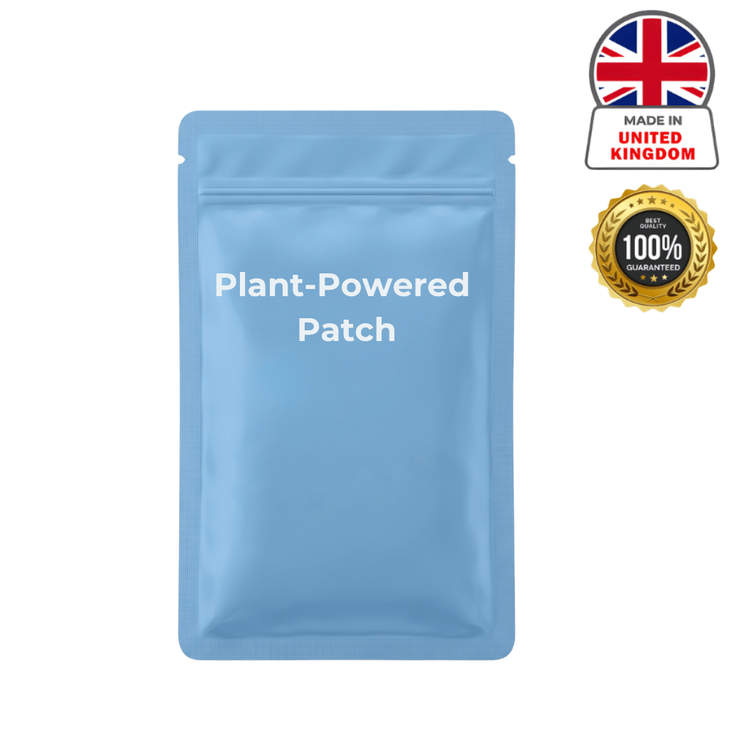 Plant-Powered Patch packaging designed for daily skin care, featuring a clean and calming design.