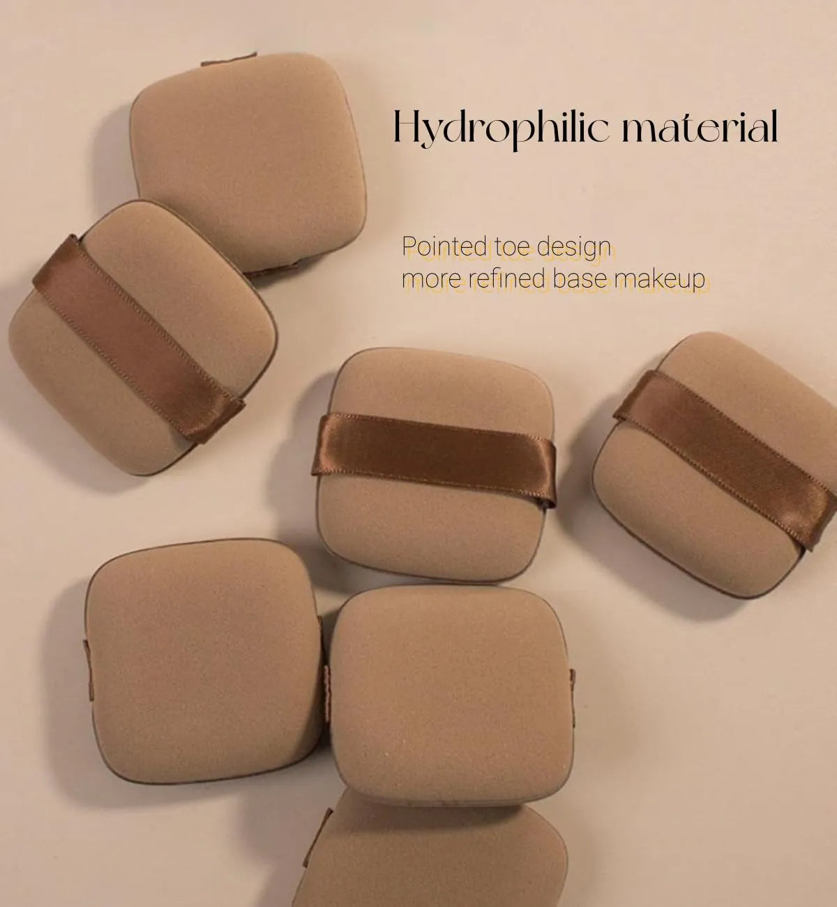 5 Piece Square Air Cushion Makeup Puff Set in hydrophilic material for refined base makeup application.