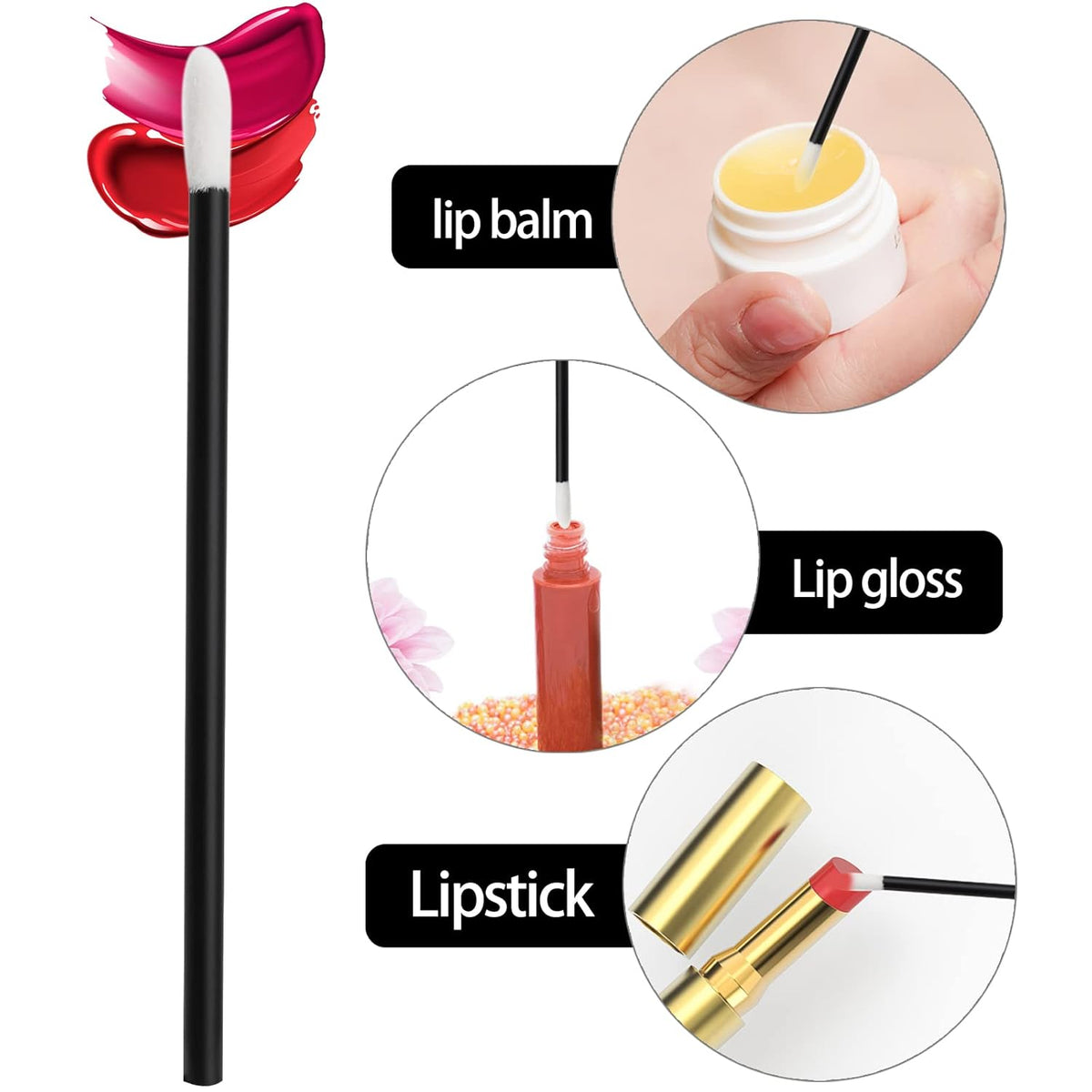 Disposable Lip Applicator Wands for lip gloss, lipstick, and balms with a soft doe-foot tip and slim handle.