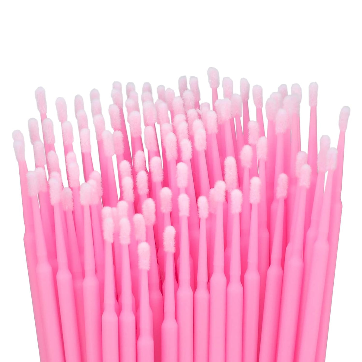Disposable Micro Applicator Brushes in a bundle with slim pink handles and soft cotton tips for precise application.
