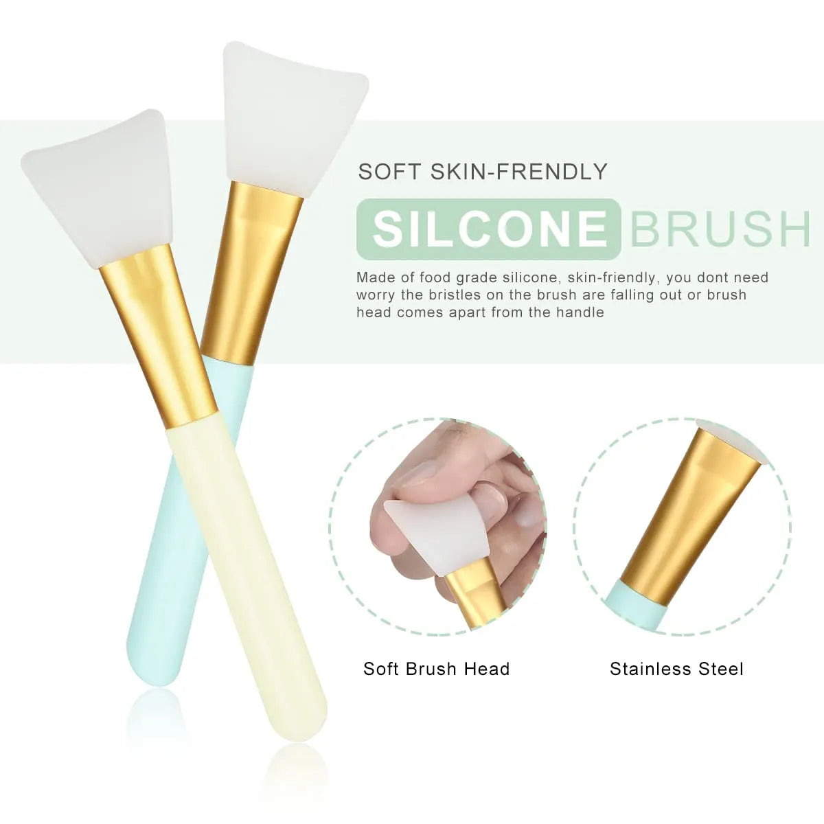 Soft silicone brush heads from 5 Piece Facial Mask Mixing Bowl Set for effortless facial mask application.