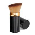 Retractable Kabuki Makeup Brush with soft synthetic bristles and a black and gold retractable design.