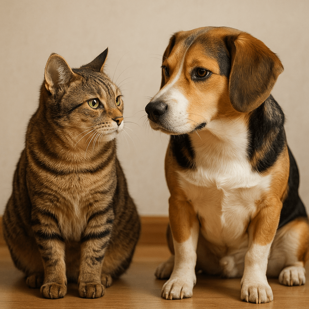 Herbal Care Liquid helps maintain a clean and neat coat for pets like this cat and dog.