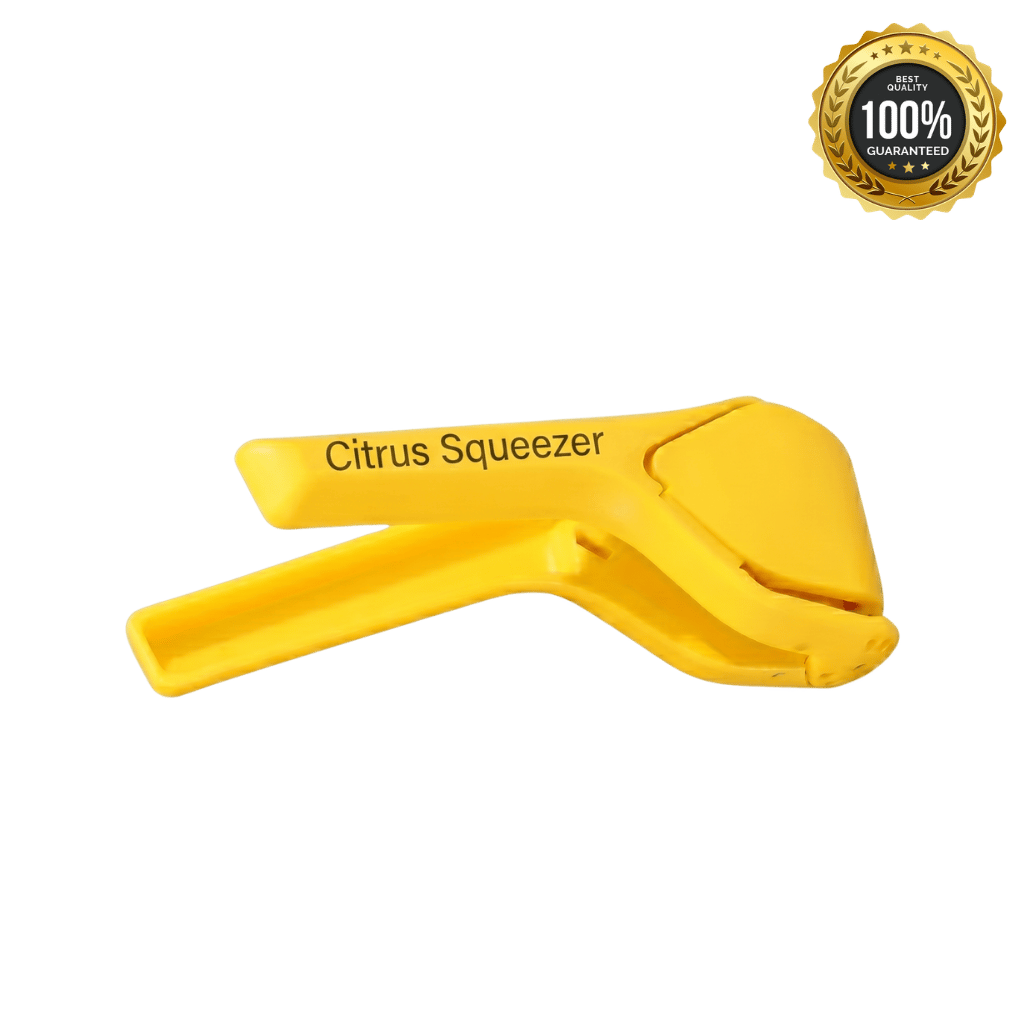 Citrus Squeezer, a yellow hand juicing tool for effortless extraction of citrus juices.