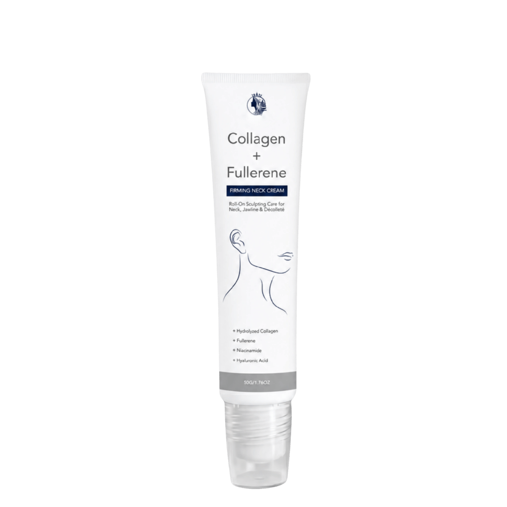 Collagen + Fullerene Firming Neck Cream for smoother and tighter neck with hydrating and anti-aging benefits.