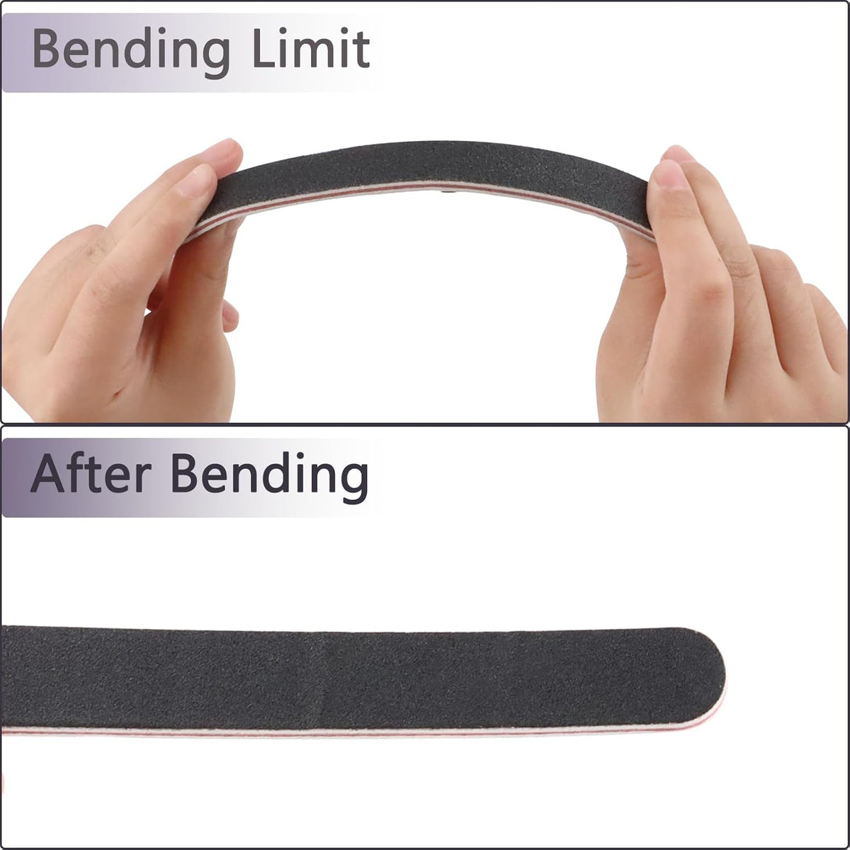 3-Pack Professional Nail File Set demonstrating bending limit and flexibility for effective nail care.