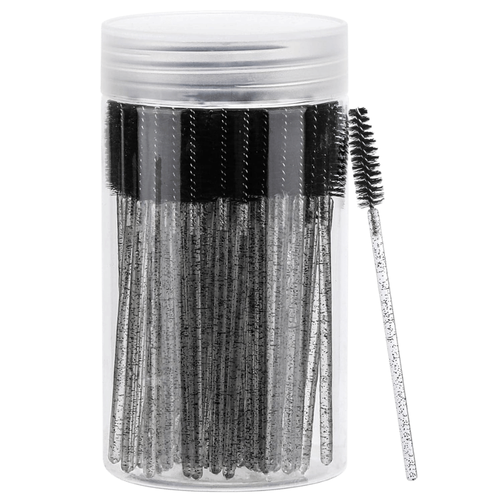 Disposable Mascara Wands - low weight in a clear container, features soft bristles for precise application.