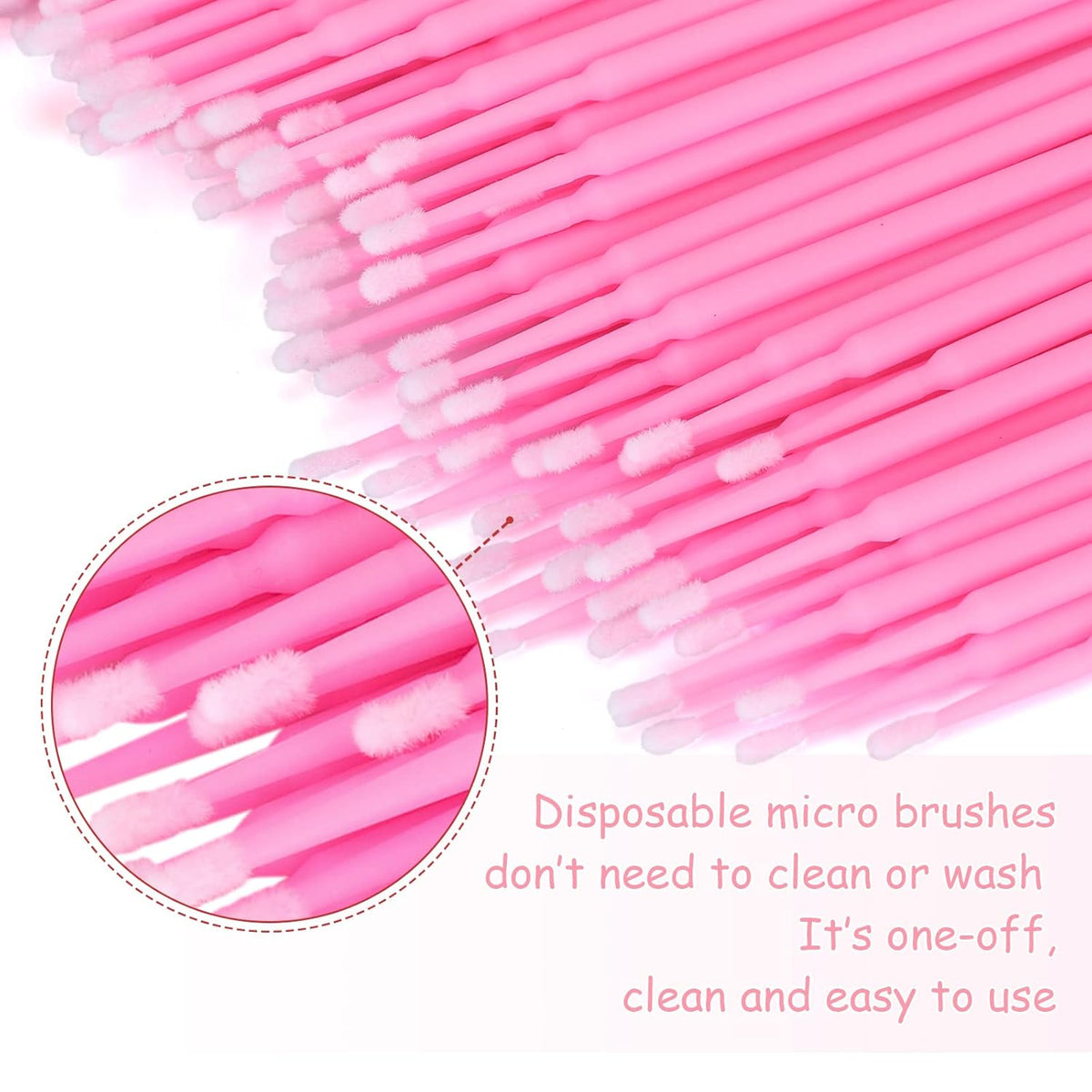 Disposable Micro Applicator Brushes in pink for precise beauty application, easy to use, and disposable.