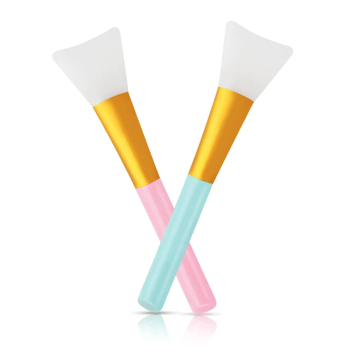 2-Piece Silicone Face Mask Applicator Brush Set featuring pink and blue silicone brushes for smooth skincare application.