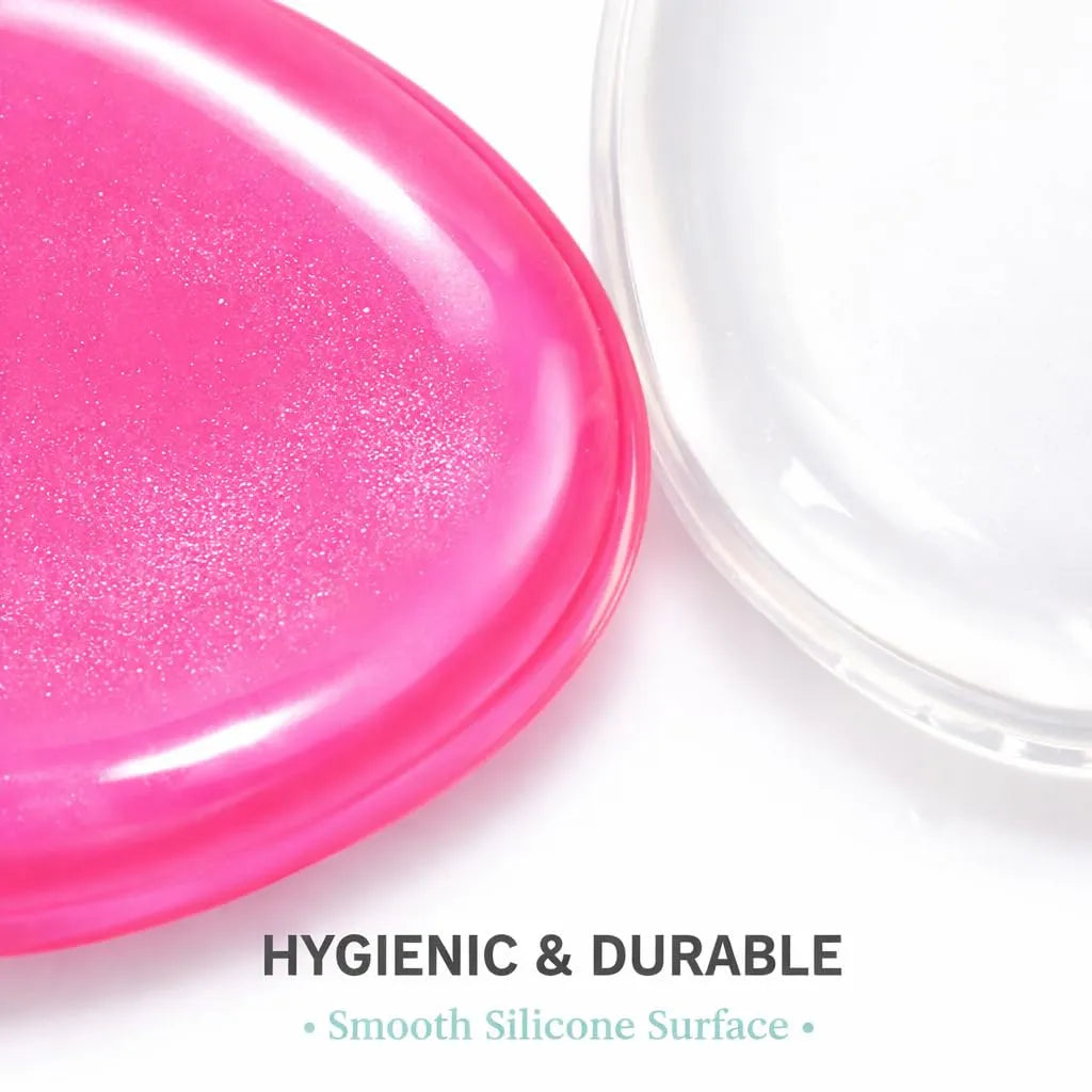 Silicone Makeup Sponges – 2 Pack in pink and clear showing smooth, hygienic surface for makeup application.