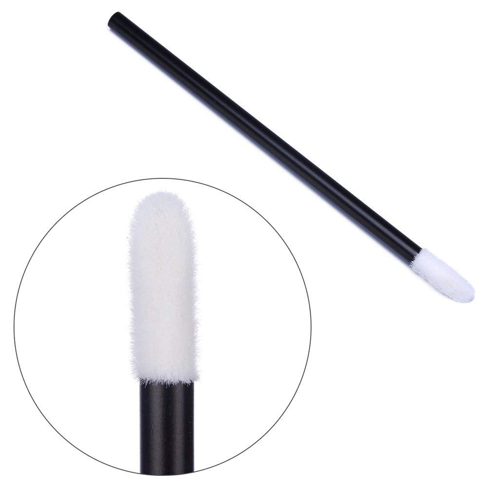 Disposable Lip Applicator Wands with a white soft doe-foot tip and black handle for easy cosmetic application.
