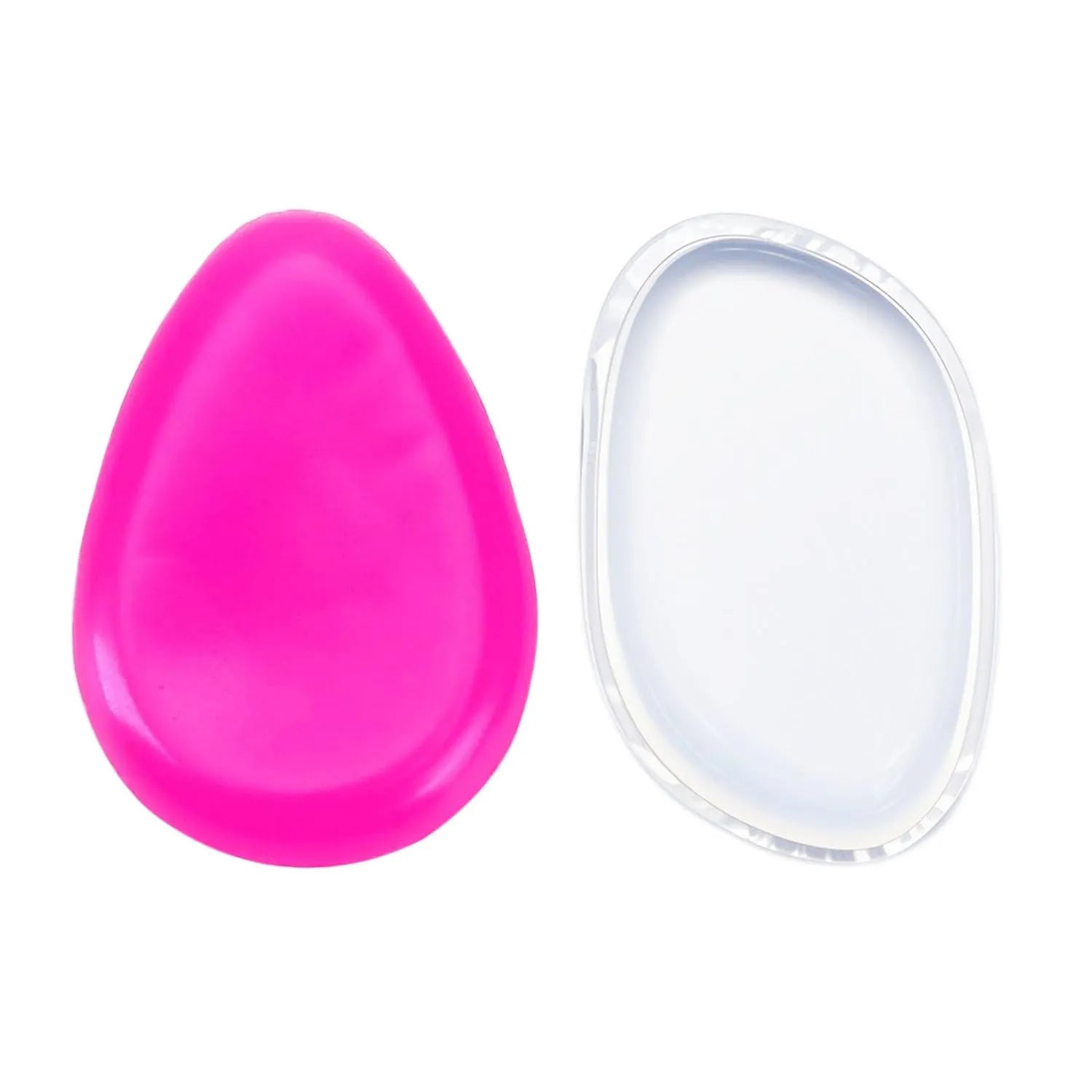 Silicone Makeup Sponges – 2 Pack featuring a pink and a clear makeup sponge for applying beauty products.