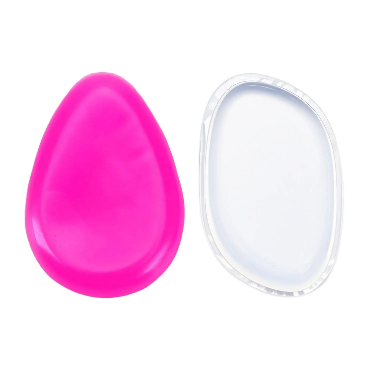 Silicone Makeup Sponges – 2 Pack featuring a pink and a clear makeup sponge for applying beauty products.