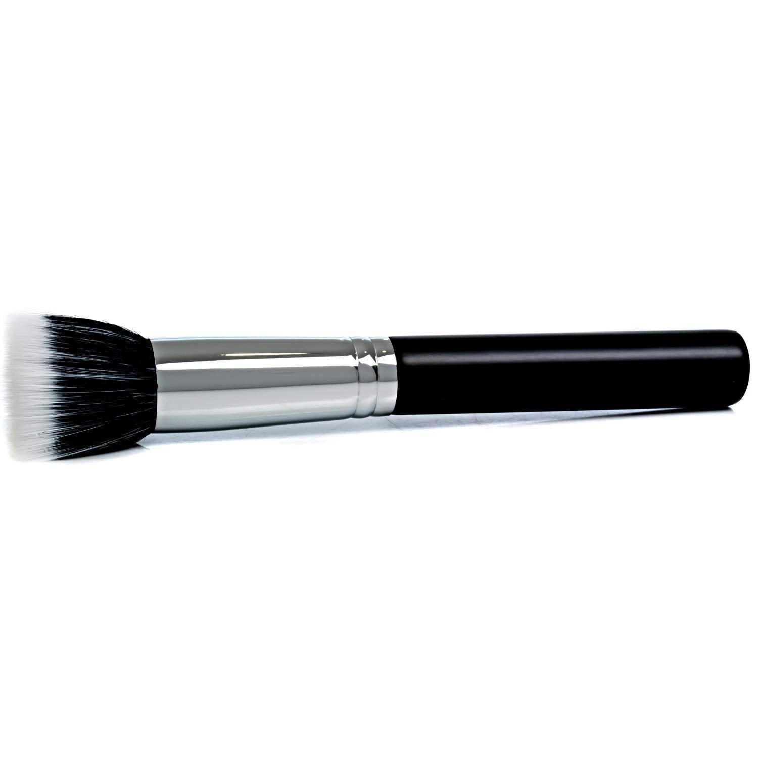 Duo Fiber Stippling Brush with synthetic bristles and a wooden handle designed for smooth makeup application.