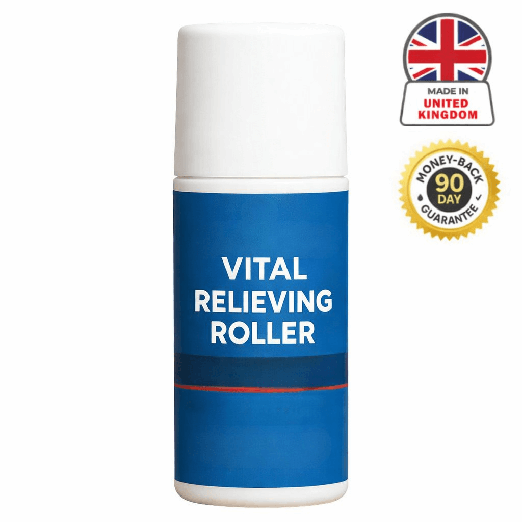 Vital Relieving Roller skincare product in a roll-on bottle, easy to use for fast absorption and comfort.