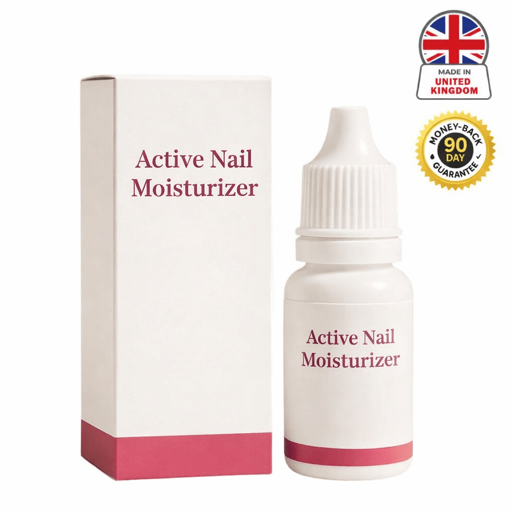 Active Nail Moisturizer bottle and box, designed for healthy and polished nails, made in the UK.
