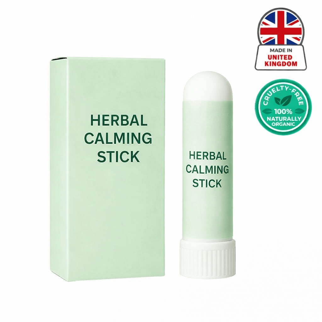Herbal Calming Stick presented with packaging, highlighting its natural, cruelty-free skincare benefits.