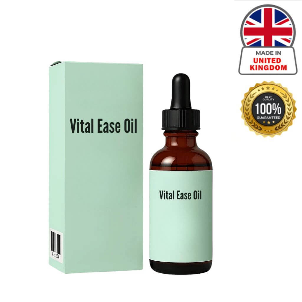 Vital Ease Oil bottle and packaging designed for smooth, polished skin appearance.