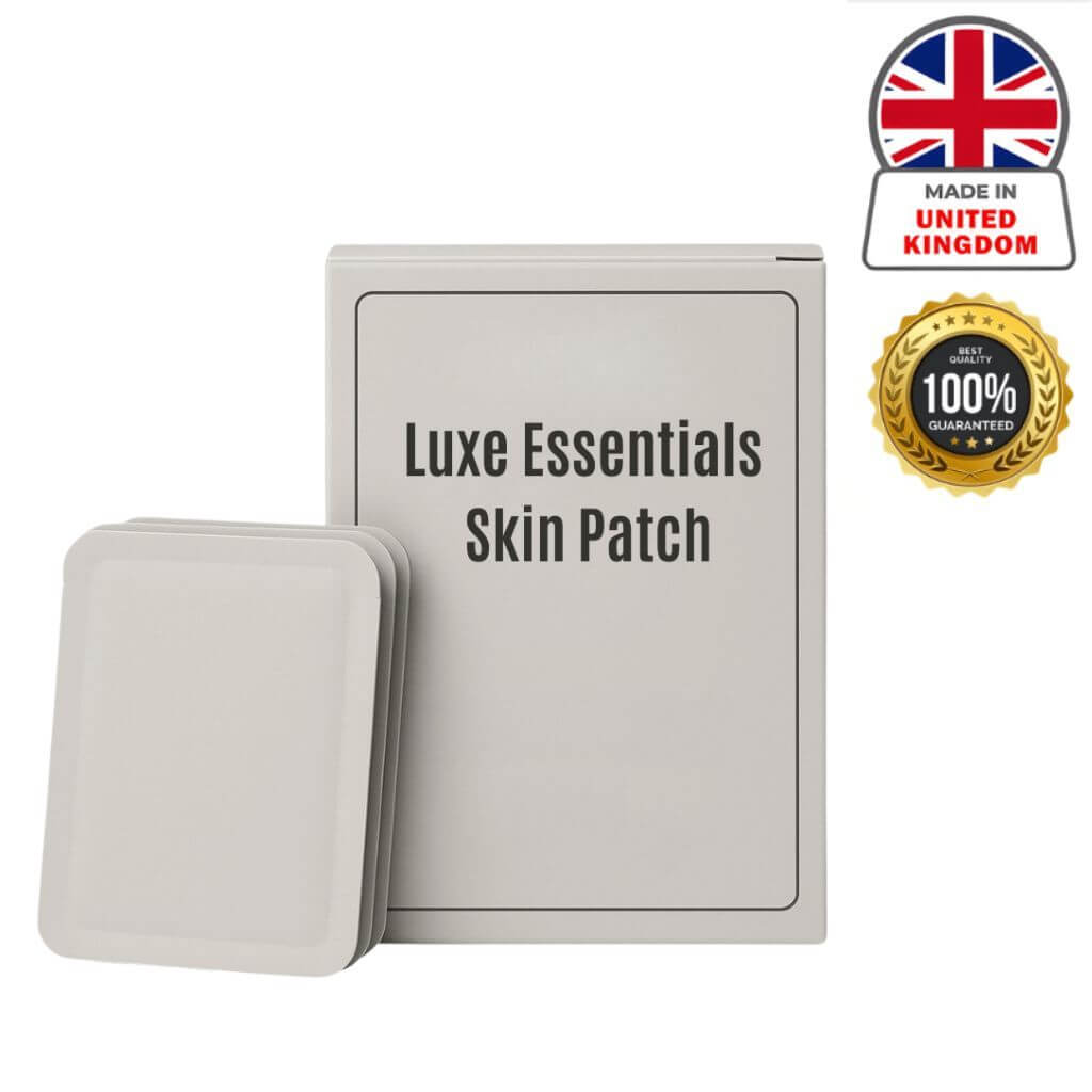 Luxe Essentials Skin Patch packaging with product in front, designed for a fresh, radiant appearance.