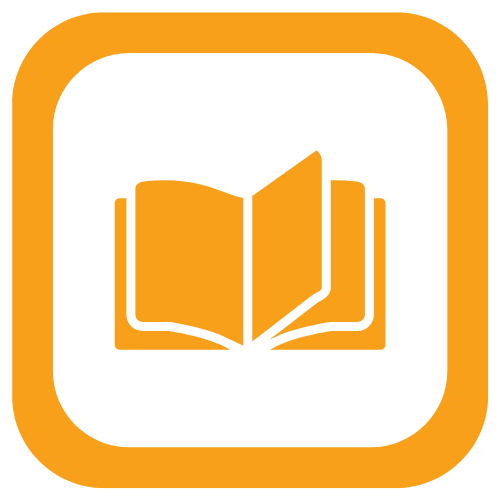 Icon representing the Free Ultimate Ebook with an open book design in orange.